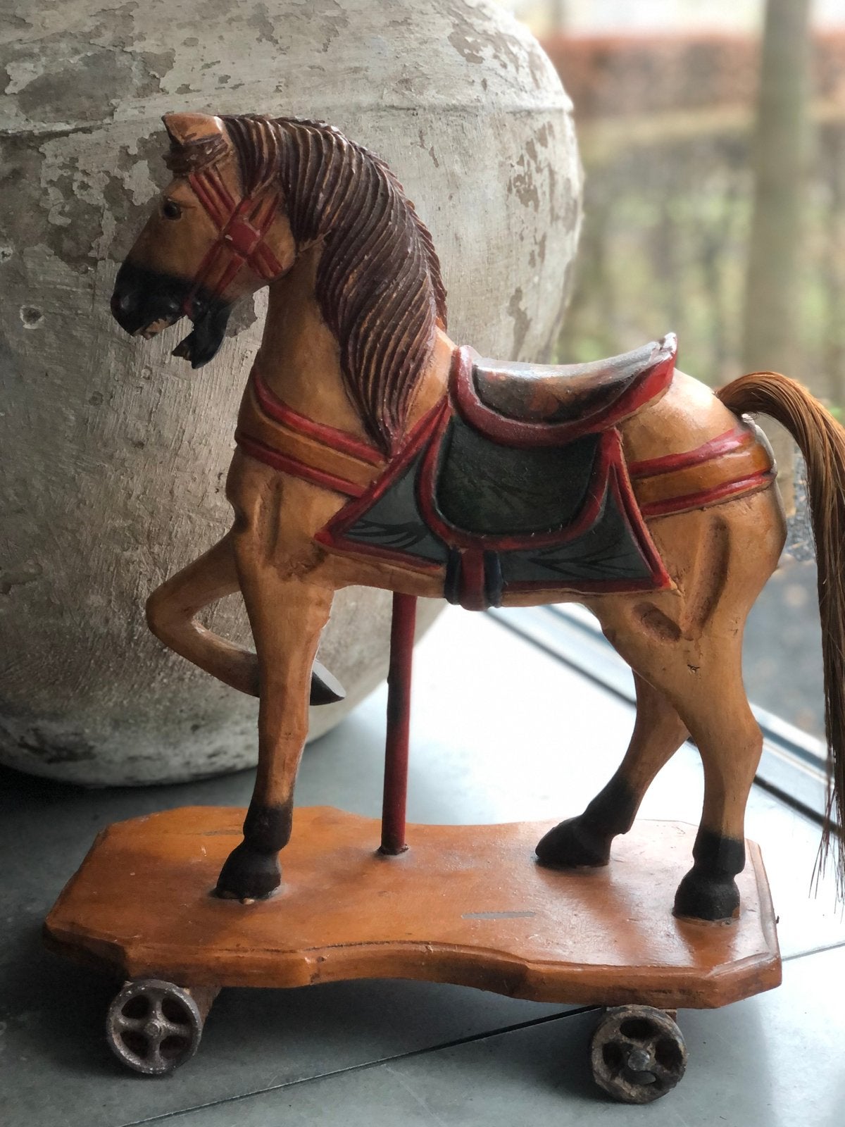 Houten carousel paard op wielen, Ophalen of Verzenden