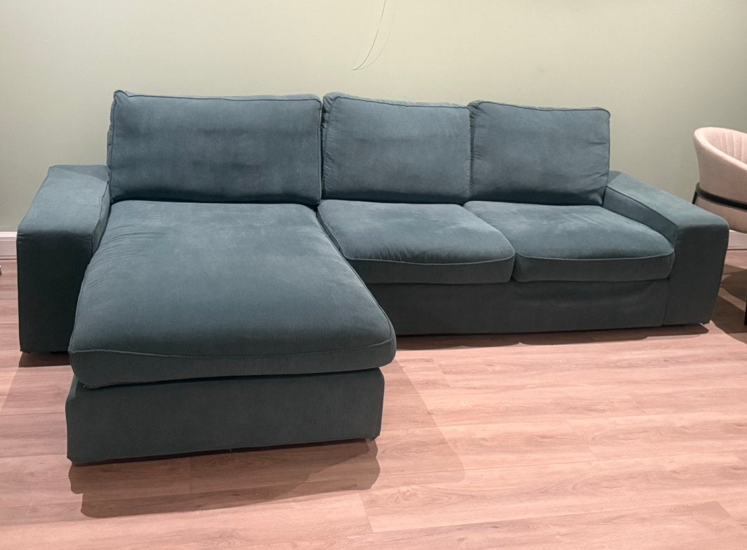 3-zits ikea Kivik hoekbank met lounge gedeelte turkoois, Ophalen, Gebruikt, Stof