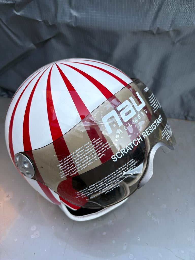 Nau Helmets N350 helm wit met rode strepen, Overige merken, M, Jethelm, Ophalen of Verzenden