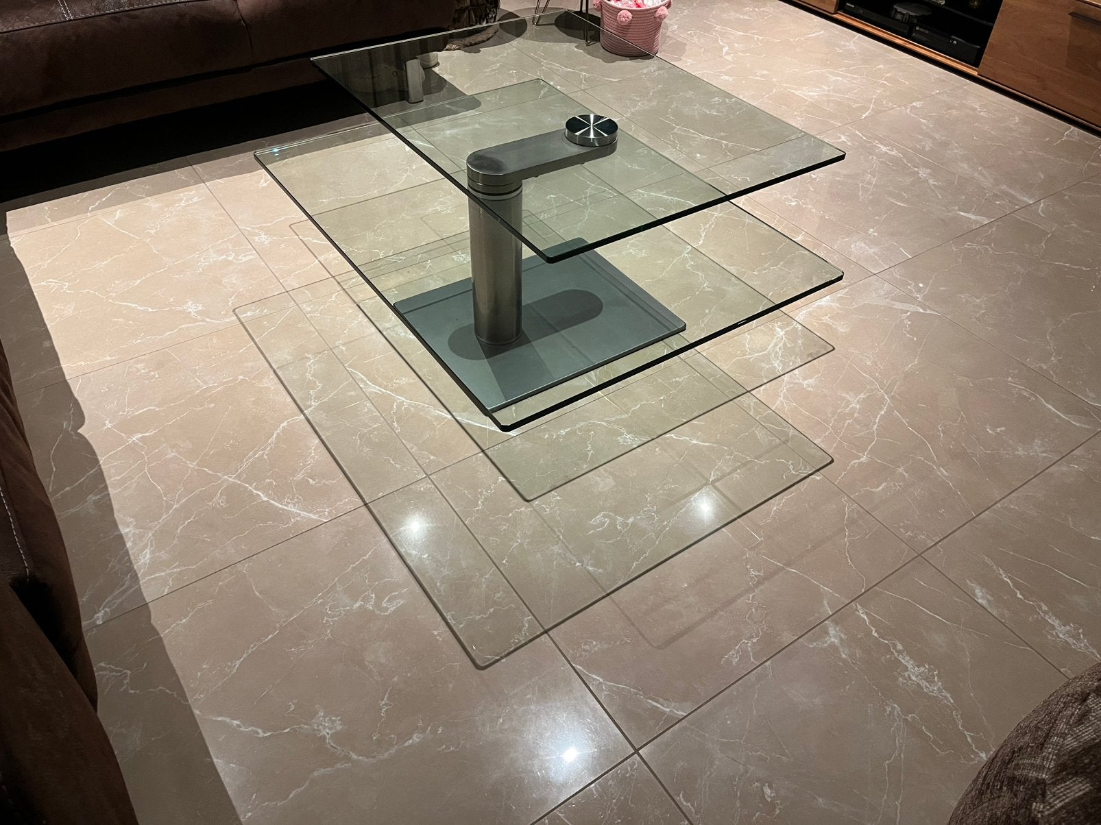 Glazen Salon tafel draaibaar 2 delen, Huis en Inrichting, Ophalen, Gebruikt, 50 tot 100 cm, Vierkant