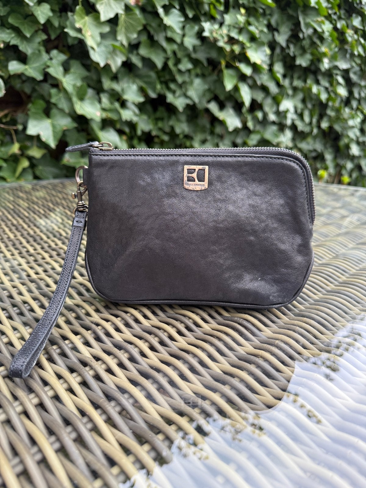 Hugo Boss Orange toilettas | leer | zwart | 14x21 cm, Ophalen of Verzenden, Gebruikt, Zwart, Heer of Dame