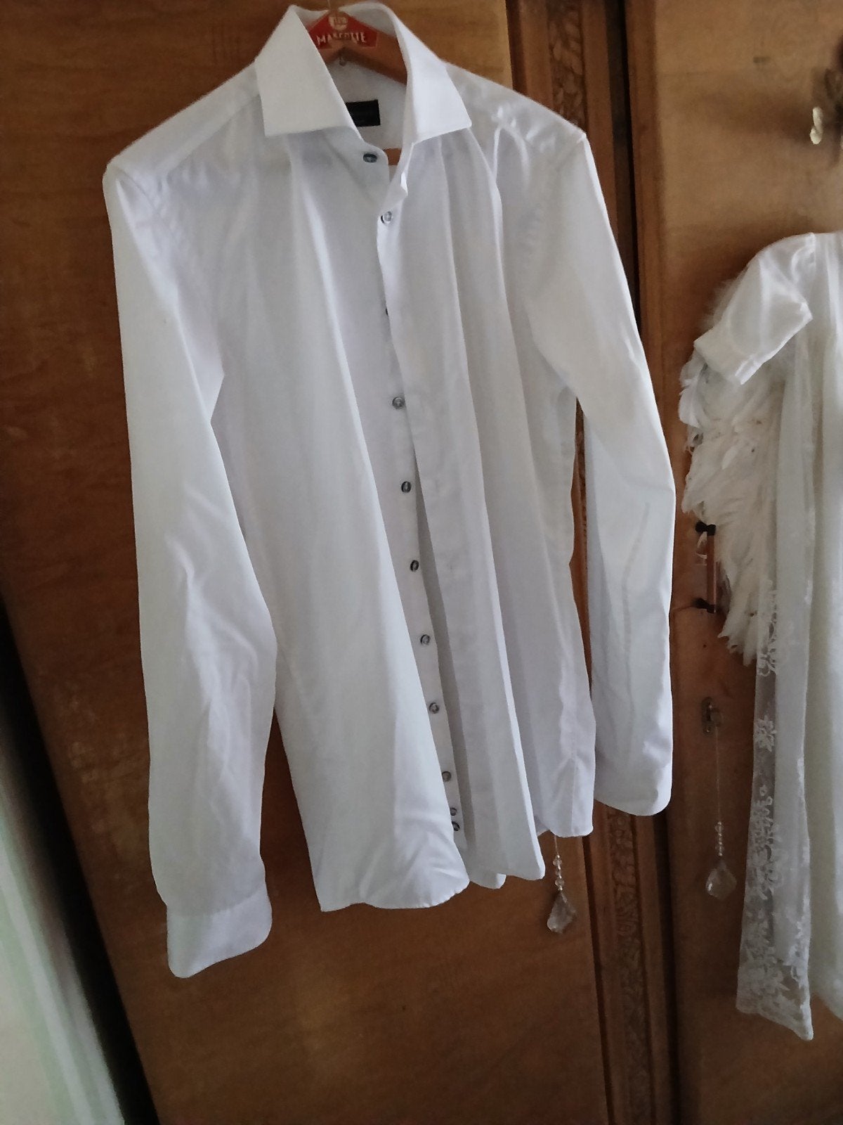 Wit getailleerd Overhemd  mt s/m John Miller, Wit, Nieuw, Ophalen of Verzenden, Halswijdte 43/44 (XL)