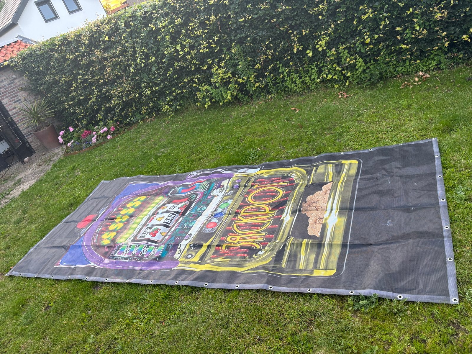 Groot Jackpot wind/schaduwdoek - 5x2 meter, Ophalen of Verzenden, Gebruikt, Versiering, Overige