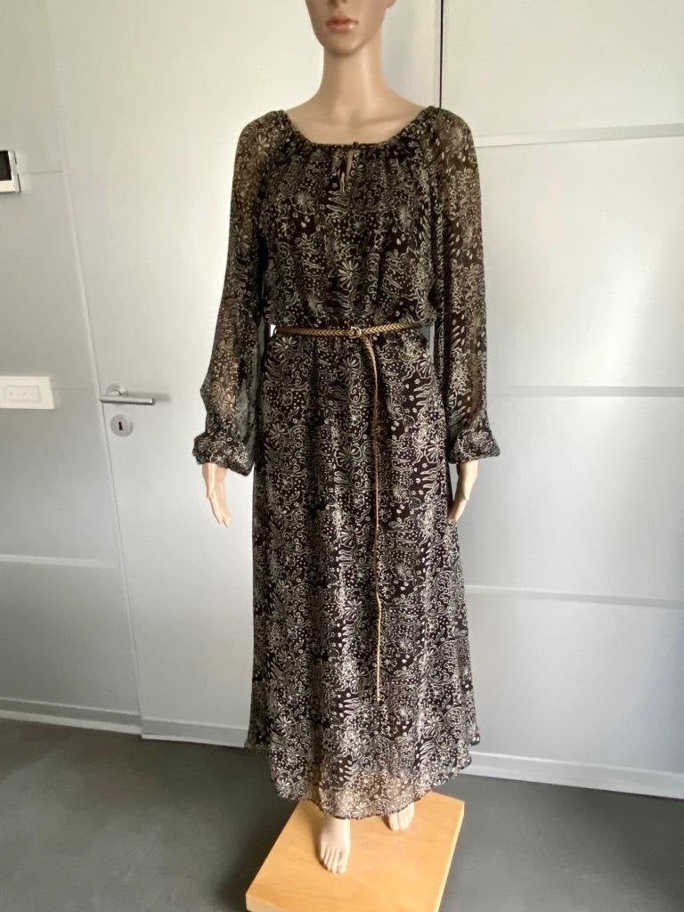H906 Moliin Copenhagen maat S/M=36/38 lange jurk zwart/beige, Kleding | Dames, Jurken, Moliin Copenhagen, Zwart, Ophalen of Verzenden