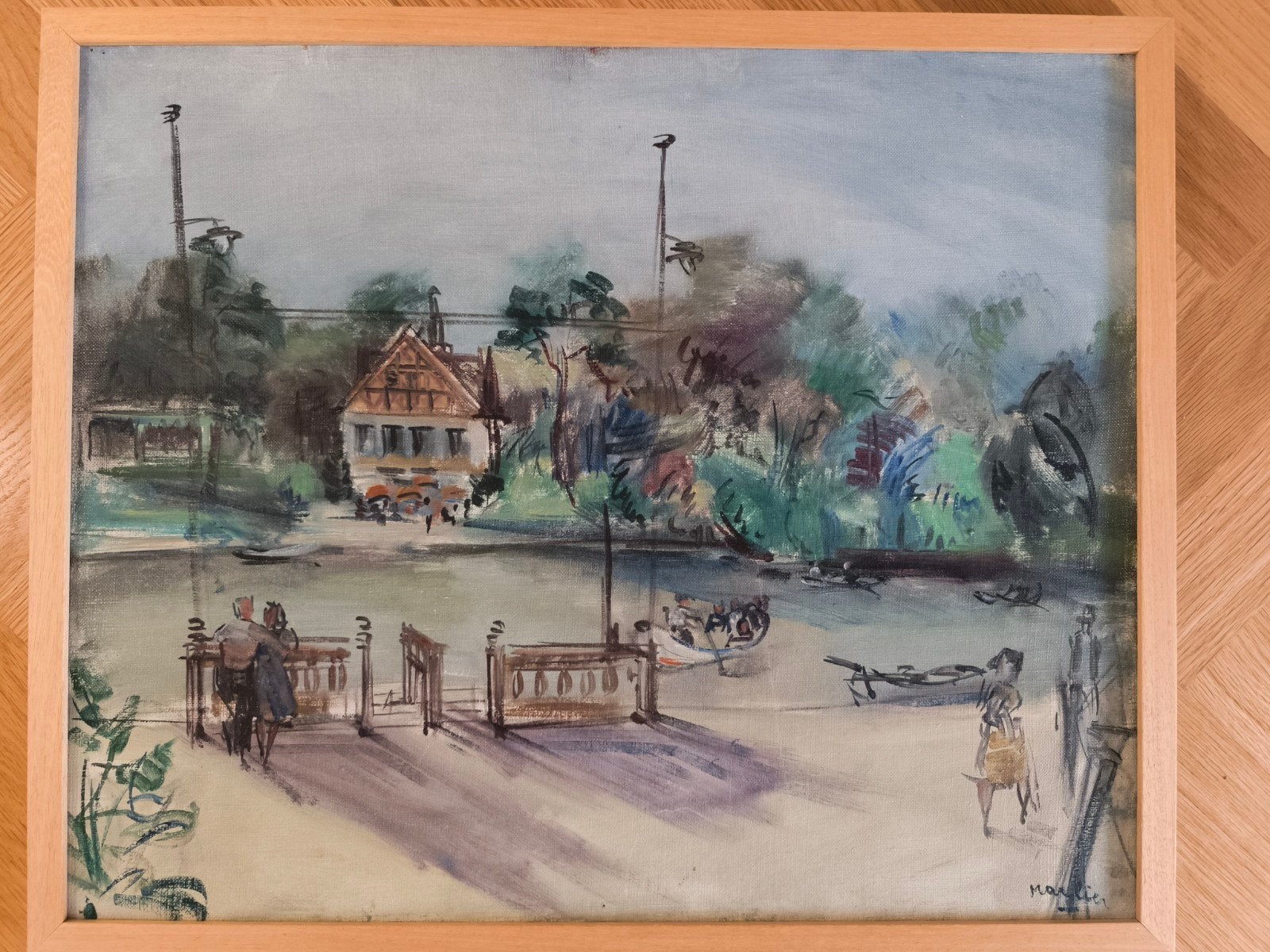 Origineel schilderij Marcel Marlier – rivierlandschap, Maritiem / water, Doek, Impressionistisch, Ophalen of Verzenden