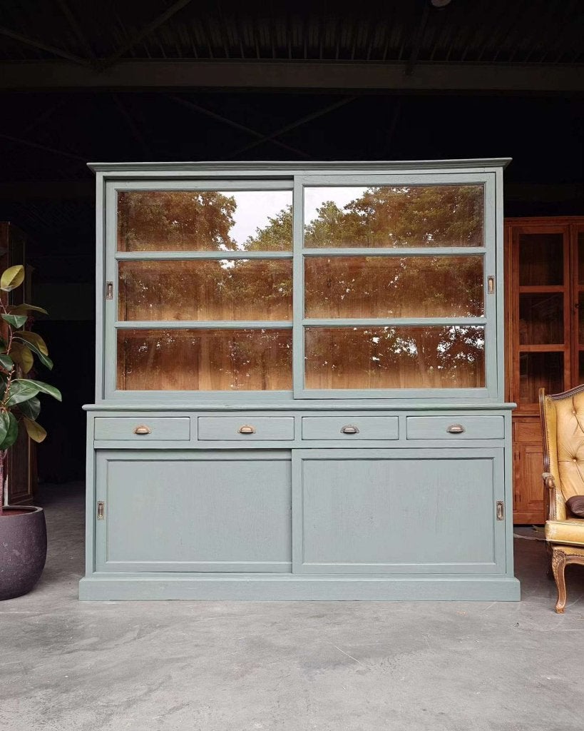 Winkelkast | Buffetkast "Eucalyptus" groen/grijs/blauw #0442, Glas, Met deur(en), -, 200 cm of meer