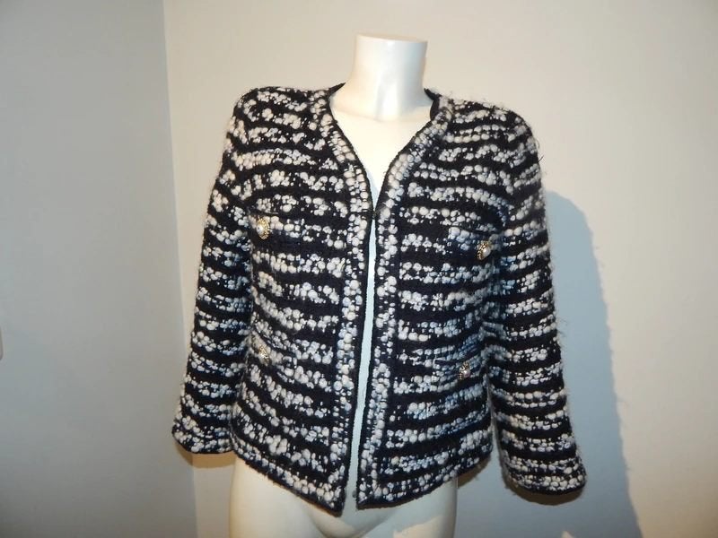 Edward Achour Paris chique blazer boucle look sier knopenI42, Zo goed als nieuw, Edward Achour Paris, Jasje, Maat 36 (S)
