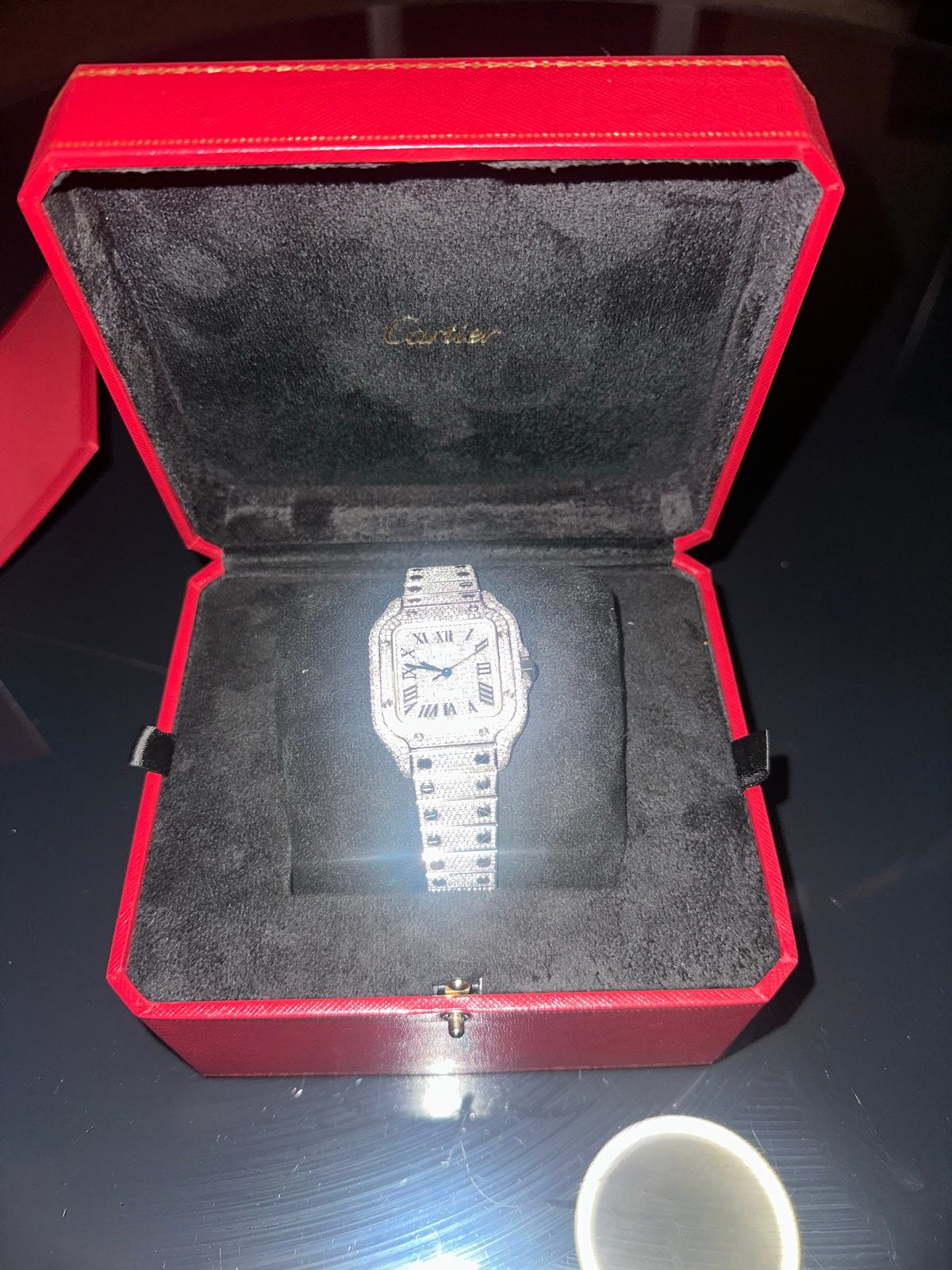 Cartier Santos  met diamanten, Overige materialen, Polshorloge, Zo goed als nieuw, Ophalen