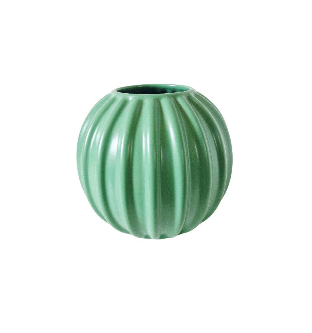 Vintage IKEA 2015 Groene Geribbelde Vaas - 17x16.5 cm, Ophalen of Verzenden, Huis en Inrichting