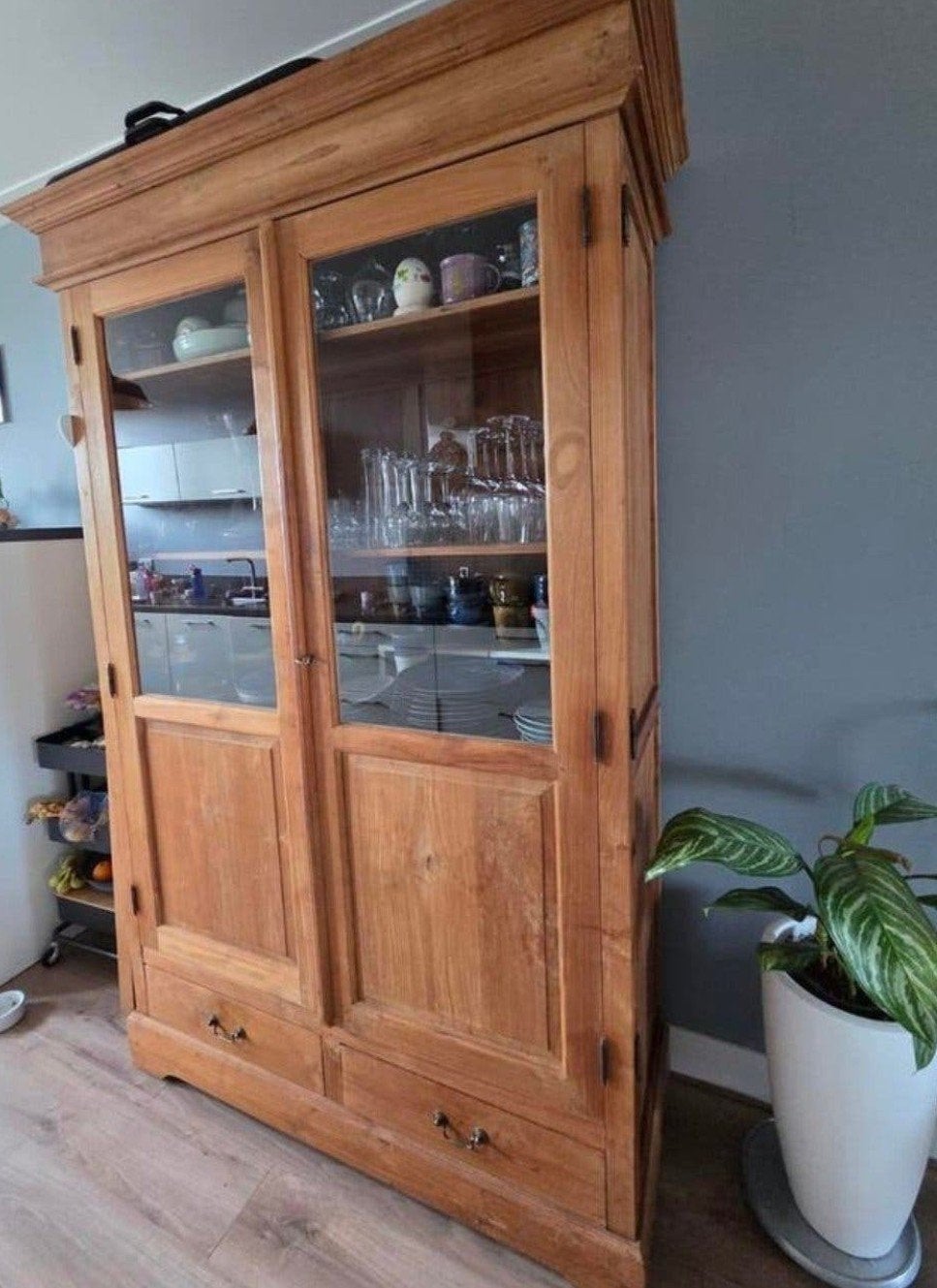 teakhouten buffetkast. teak kast, Ophalen, Gebruikt, 100 tot 150 cm, 200 cm of meer