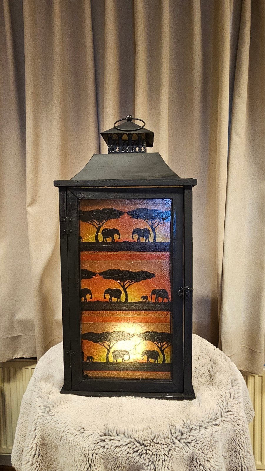 Windlicht met Afrikaanse olifantenprint - 70x30 cm, Ophalen, Oosters, Metaal, Gebruikt