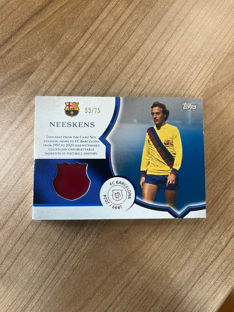 Topps FC Barcelona Johan Neeskens Camp Nou Seat Relic /75, Ophalen of Verzenden, Zo goed als nieuw, Buitenlandse clubs, Spelerskaart