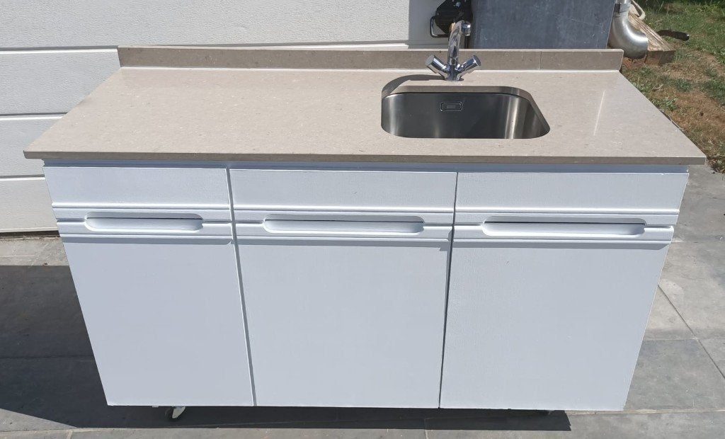 keuken composiet granietblad,buitenkeuken,kitchenette,pantry, Ophalen, 100 tot 150 cm, Wit, Zo goed als nieuw