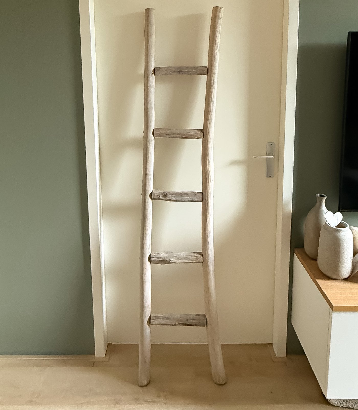 DECORATIEVE HOUTEN LADDER 179 CM rustiek naturel, Doe-het-zelf en Verbouw, Ophalen, Zo goed als nieuw, Ladder, Minder dan 2 meter