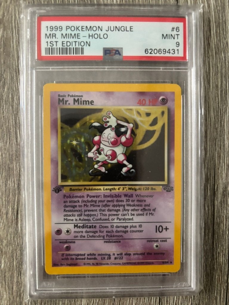 Mr. Mime 1st Edition PSA 9 – Jungle 1999 Pokémon, Ophalen, Zo goed als nieuw, Losse kaart, Foil