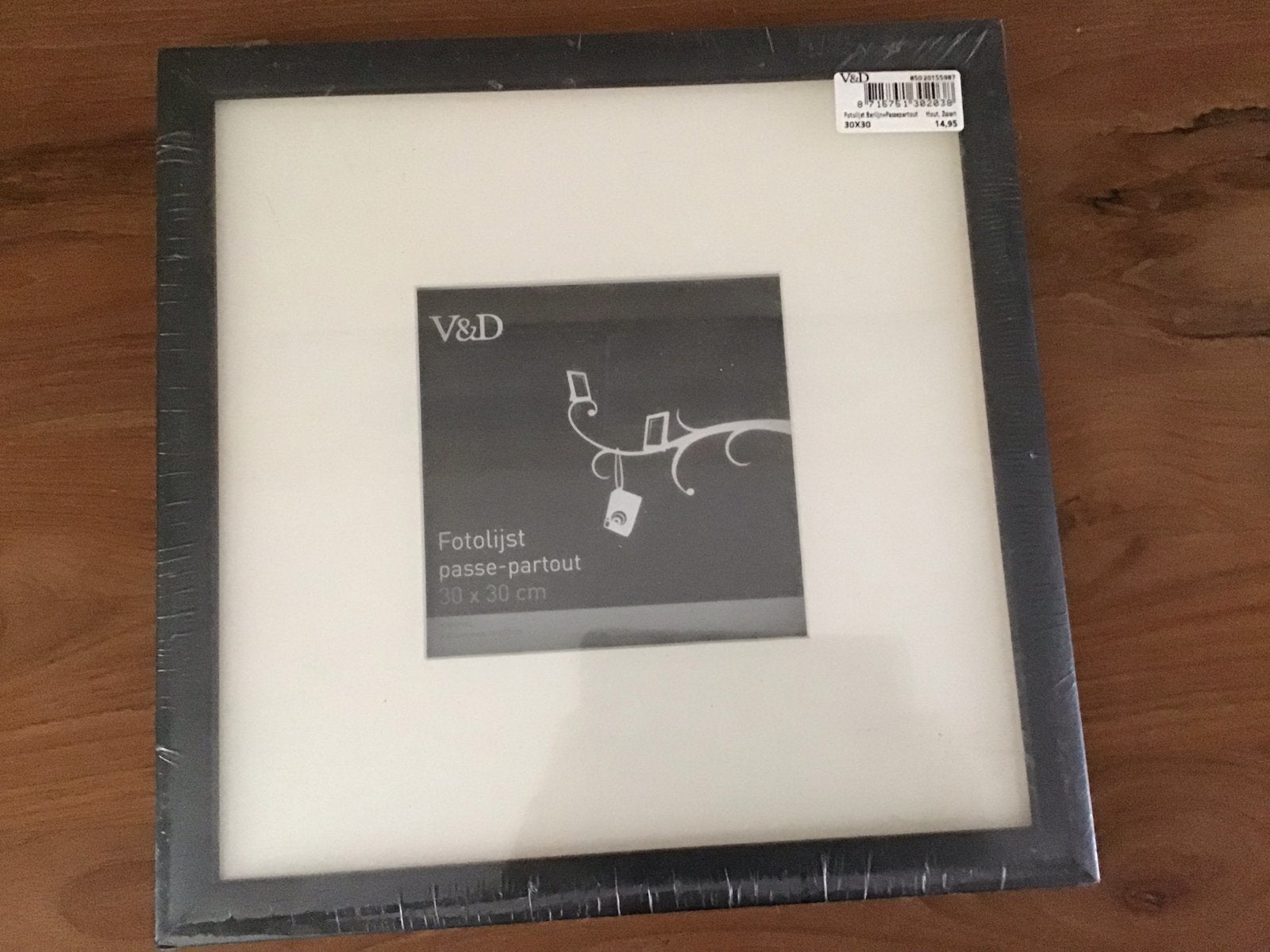 Nieuwe V&D fotolijst met passe-partout 30x30 cm, Ophalen, Nieuw, Standaard fotolijst, Zwart