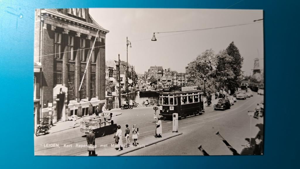 Leiden Korte Rapenburg molen de Valk tram A317 NZH, Ophalen of Verzenden, 1960 tot 1980, Ongelopen, Zuid-Holland