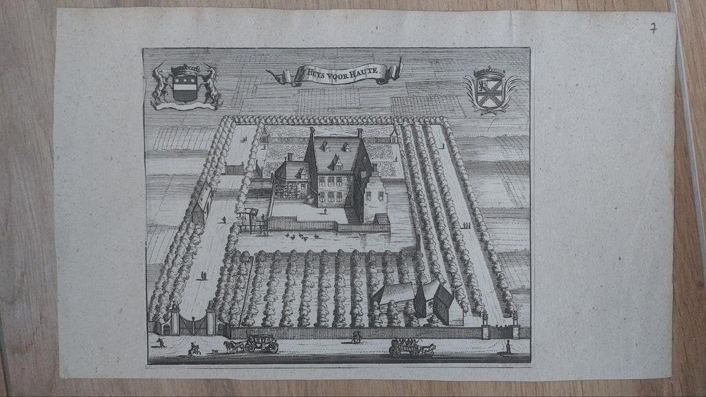7 / Huis voor Haute bij Baarland - gravure uit 1696, Antiek en Kunst, Ophalen of Verzenden
