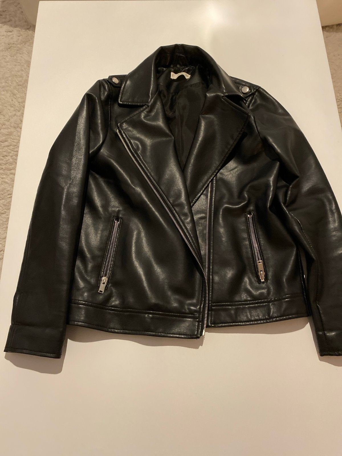 Zwart leren bikerjack maat 152, Ophalen of Verzenden, Zo goed als nieuw, Maat 38/40 (M), Zwart