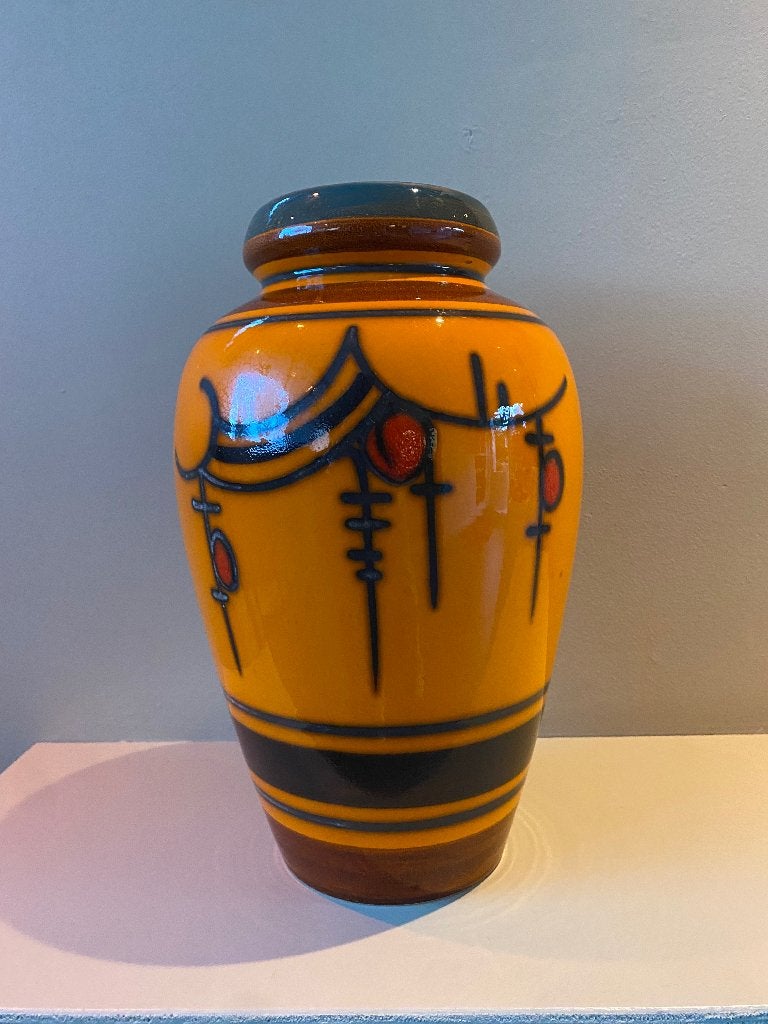 Vaas Flora Gouda Plateel Yellow 28 cm, Antiek en Kunst, Ophalen of Verzenden