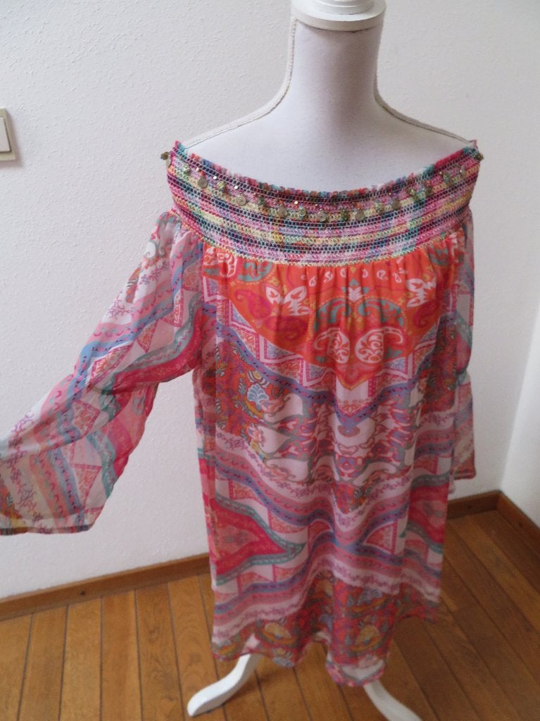 K53 TESINI aparte voile blouse roze oranje maat 48, Maat 46/48 (XL) of groter, Ophalen of Verzenden, Zo goed als nieuw, Roze