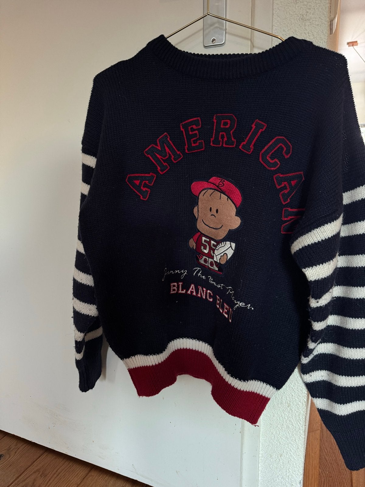 Vintage Blanc Bleu American Football Trui Jaren 80/90 Maat M, Ophalen of Verzenden, Gedragen, Maat 38/40 (M), Blauw
