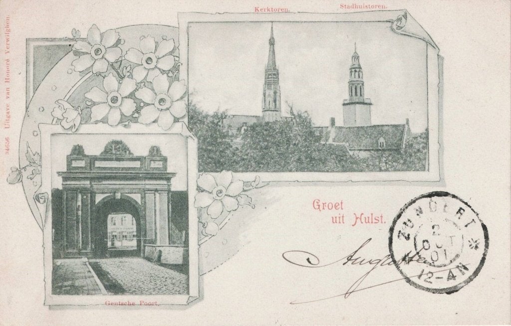 Ansichtkaart Hulst - Groet uit Hulst - verstuurd in 1901, Ophalen of Verzenden, Voor 1920, Gelopen, Zeeland