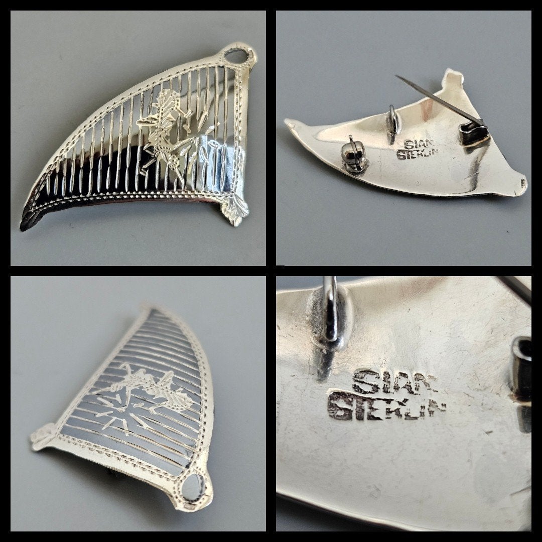 Antiek zilver,  Siam sterling zilveren broche/hanger, Niëllo, Sieraden, Tassen en Uiterlijk, Antieke sieraden, Ophalen of Verzenden