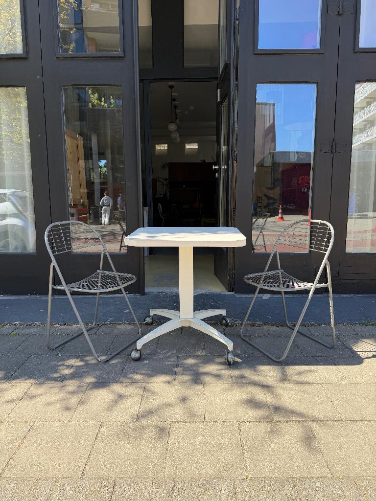 Vintage design kolomtafel, eettafel op wielen, Gebruikt, 50 tot 100 cm, -, -