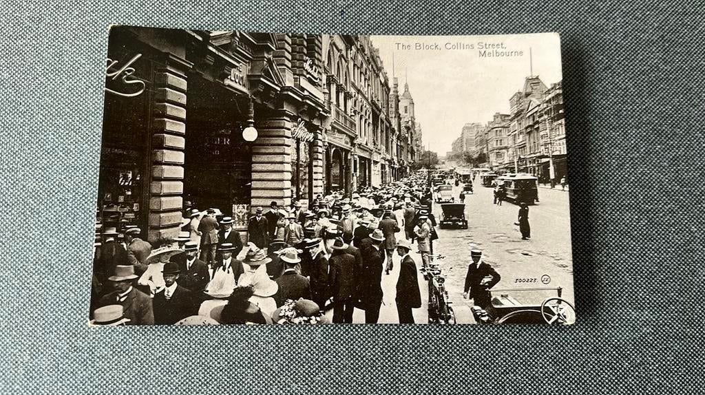 Australië Melborne The Block Collins street 1914 geanimeerd, Ophalen of Verzenden, Voor 1920, Gelopen, Buiten Europa