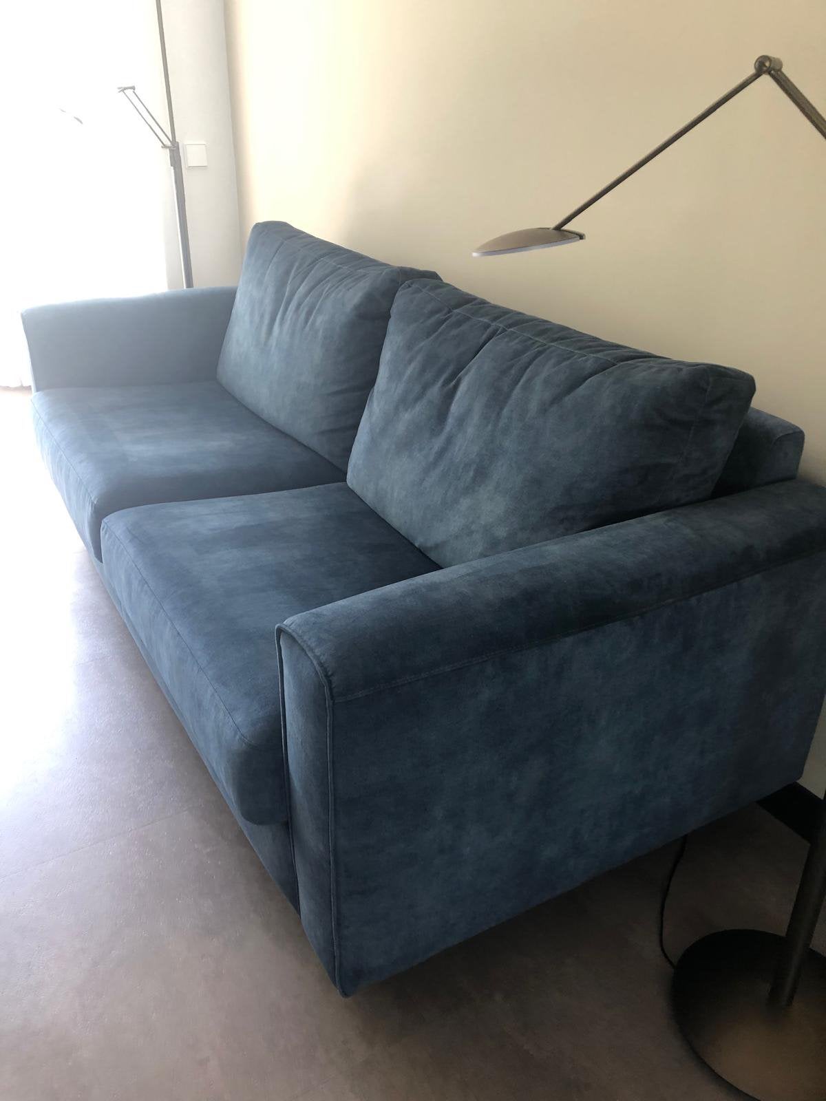 Bank 2 1/2 zits donkerblauw, Ophalen, Driepersoons, 75 tot 100 cm, Zo goed als nieuw