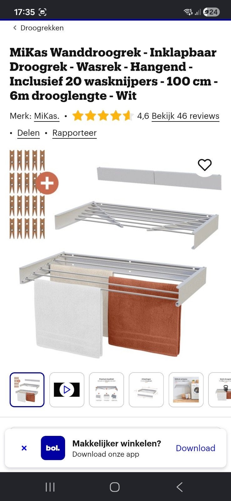 MiKas Wanddroogrek - Inklapbaar - 100 cm - Nieuw in doos, Tuin en Terras, Droogmolens en Wasrekken, Ophalen of Verzenden