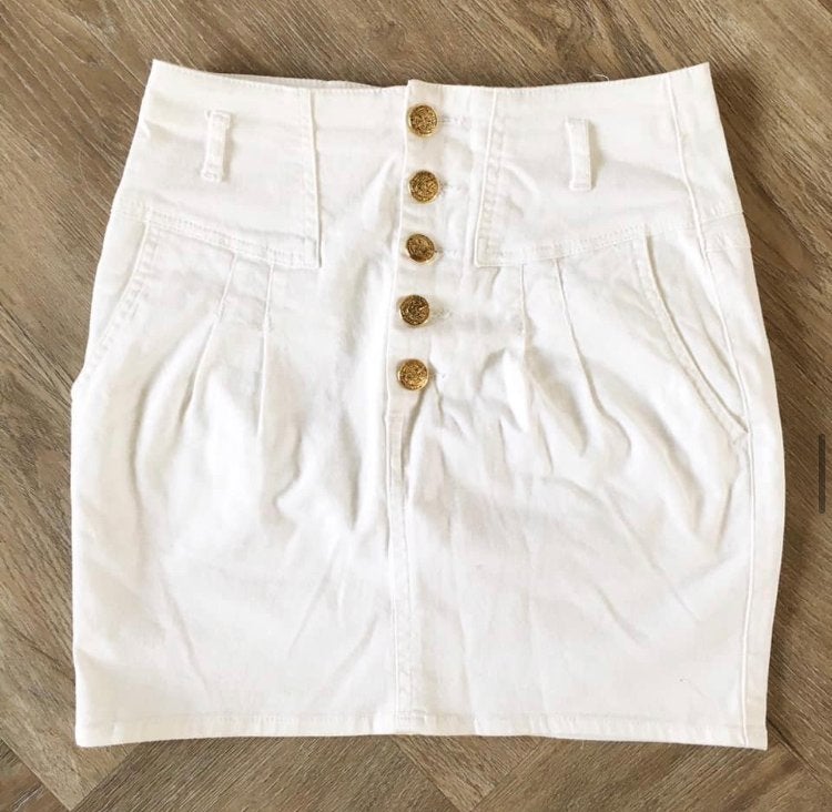 Witte Zara spijkerrok met gouden knopen, Kleding | Dames, Rokken, Zo goed als nieuw, Maat 34 (XS) of kleiner, Wit, Boven de knie