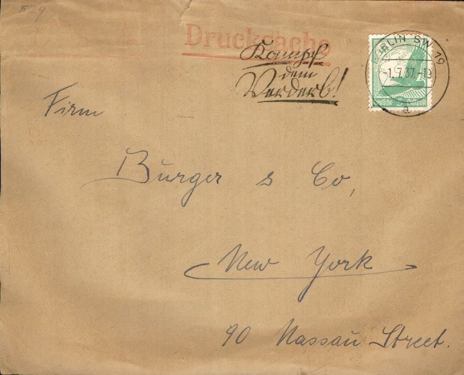 Derde Rijk - Stempels - 1937 - USA, Postzegels en Munten, Brieven en Enveloppen | Buitenland, Verzenden, Briefkaart