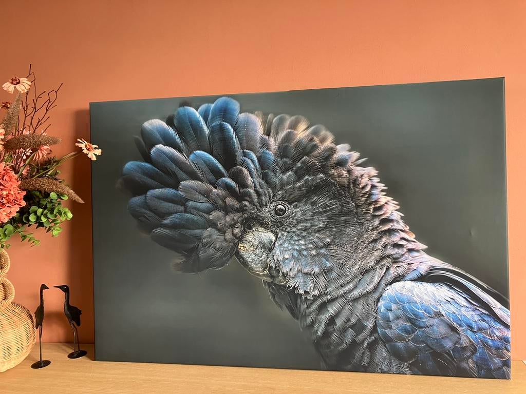 Groot canvas schilderij blauw grijs groen vogel, Ophalen of Verzenden