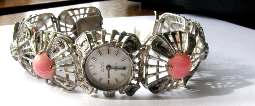 TUSAL Swiss armband dameshorloge 835 zilver Rhodochrosiet, Ophalen, Zilver, Armband, Met edelsteen