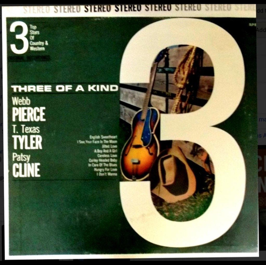 LP  WEBB PIERCE/T.TEXAS TYLER/PATSY CLINE- Three Of A Kind, Ophalen of Verzenden, Gebruikt, 12 inch