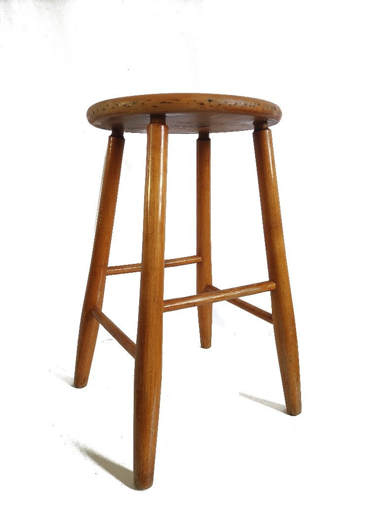 Schitterende vintage beuken kruk stool plantentafeltje, Huis en Inrichting, Ophalen, Gebruikt, Hout