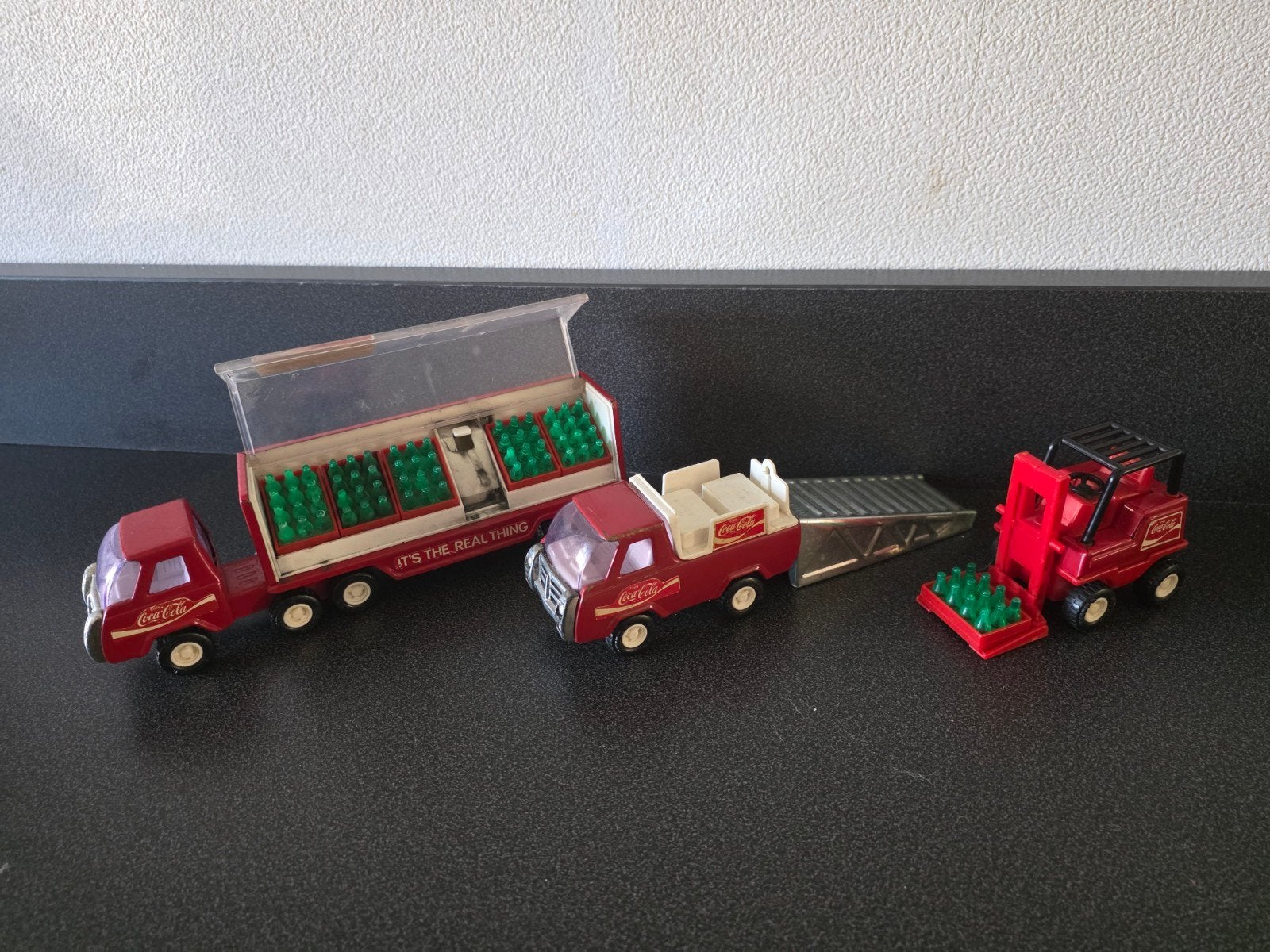 Coca-Cola Buddy L speelgoedset met vrachtwagens en heftruck, Ophalen of Verzenden, Gebruikt