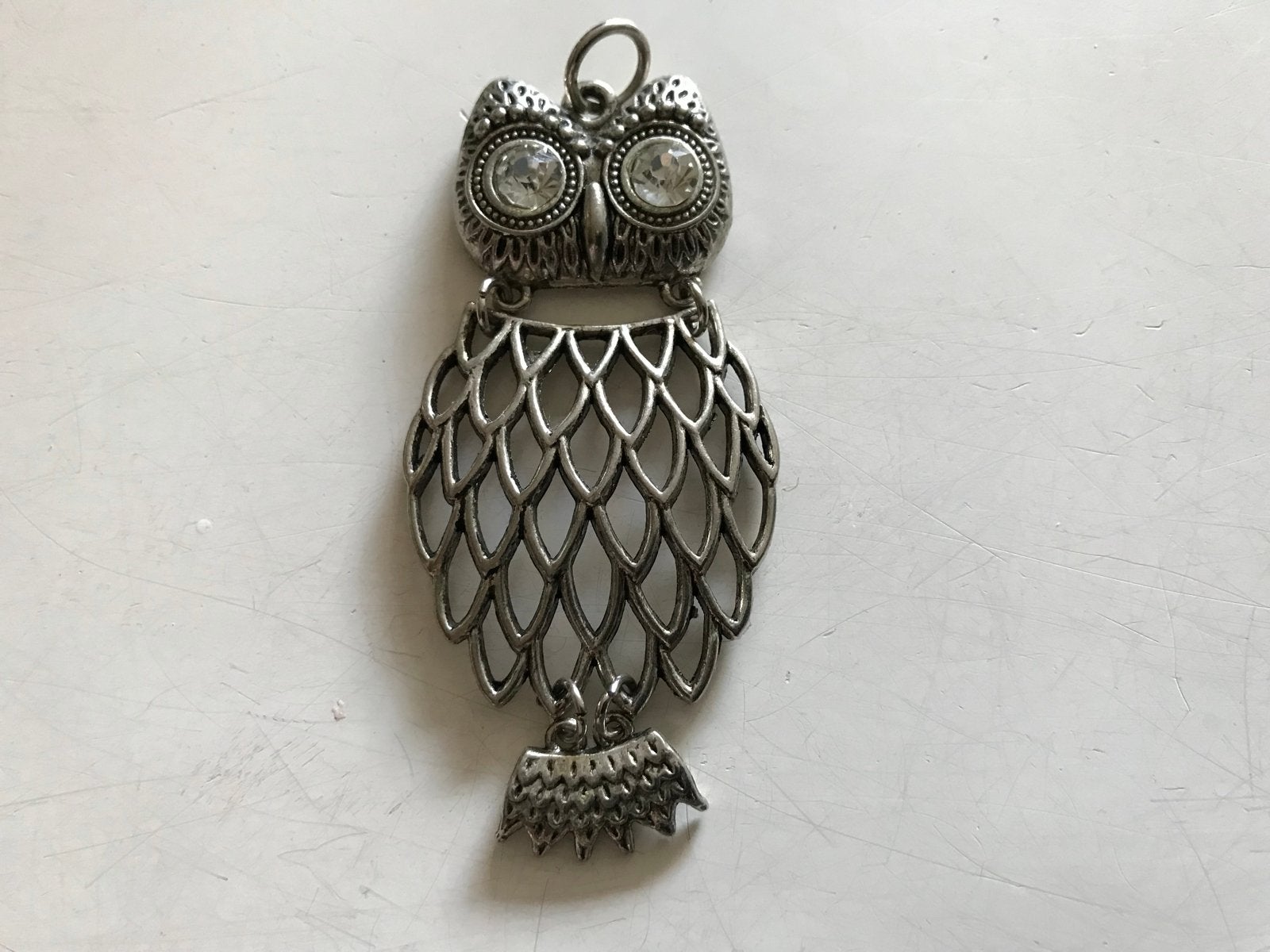 Uilenhanger met strass ogen - Zilverkleurig, Ophalen, Overige materialen, Gebruikt, Zilver