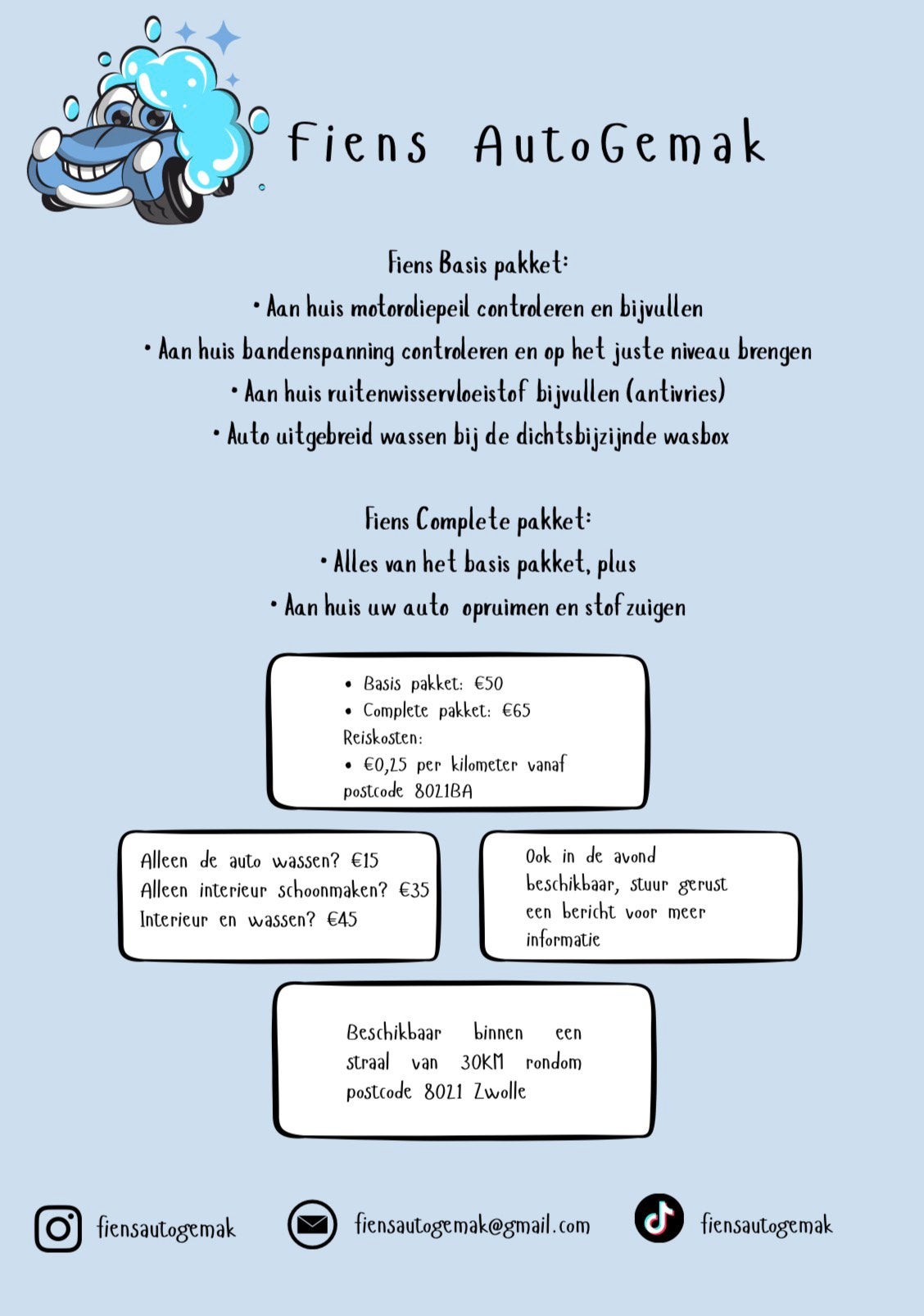 Auto wassen, opruimen en stofzuigen. Op locatie!, Ophalen