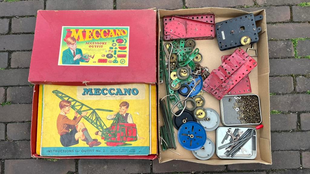 Oude meccano met boekjes en opwindmotor, Ophalen of Verzenden, Gebruikt
