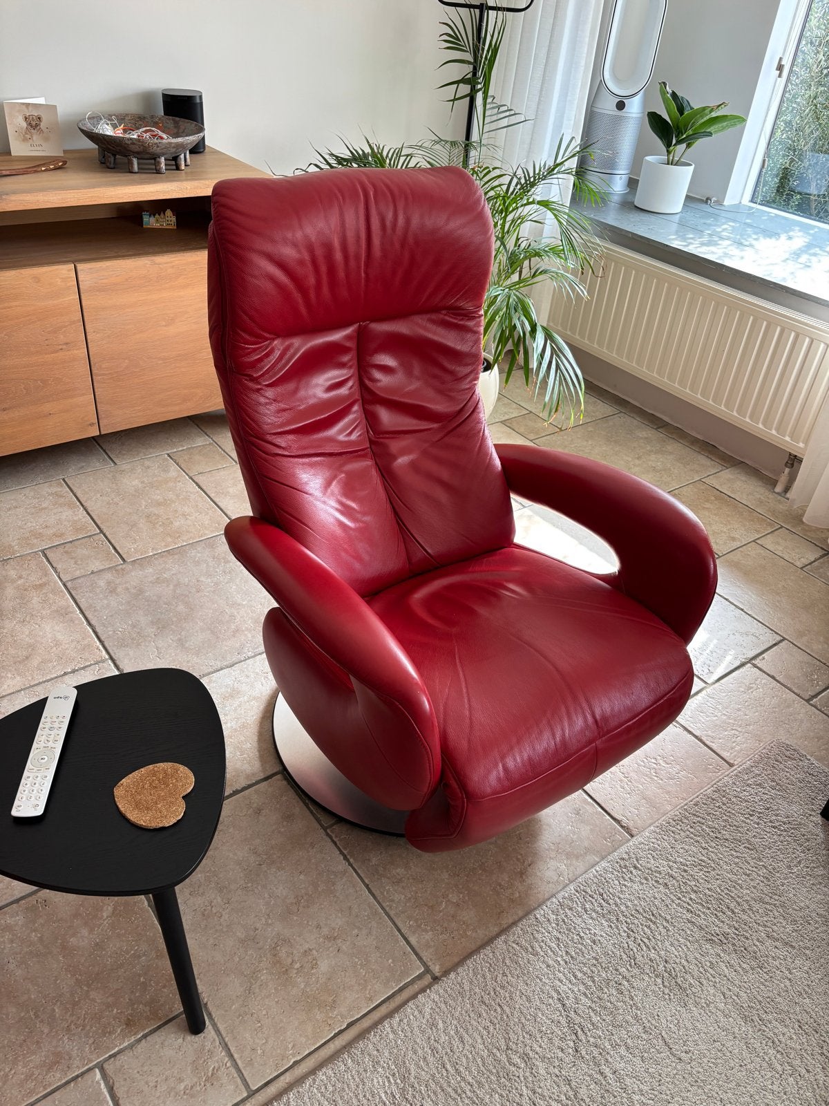 Hukla Relaxfauteuil Rood Leer - Goede Staat, Ophalen, Gebruikt, Leer, 75 tot 100 cm