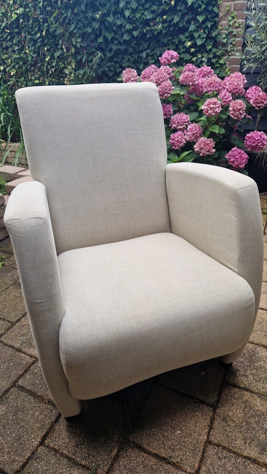 Crème /witte  Stoffen Fauteuil, Gebruikt, 75 tot 100 cm, Ophalen of Verzenden, Stof
