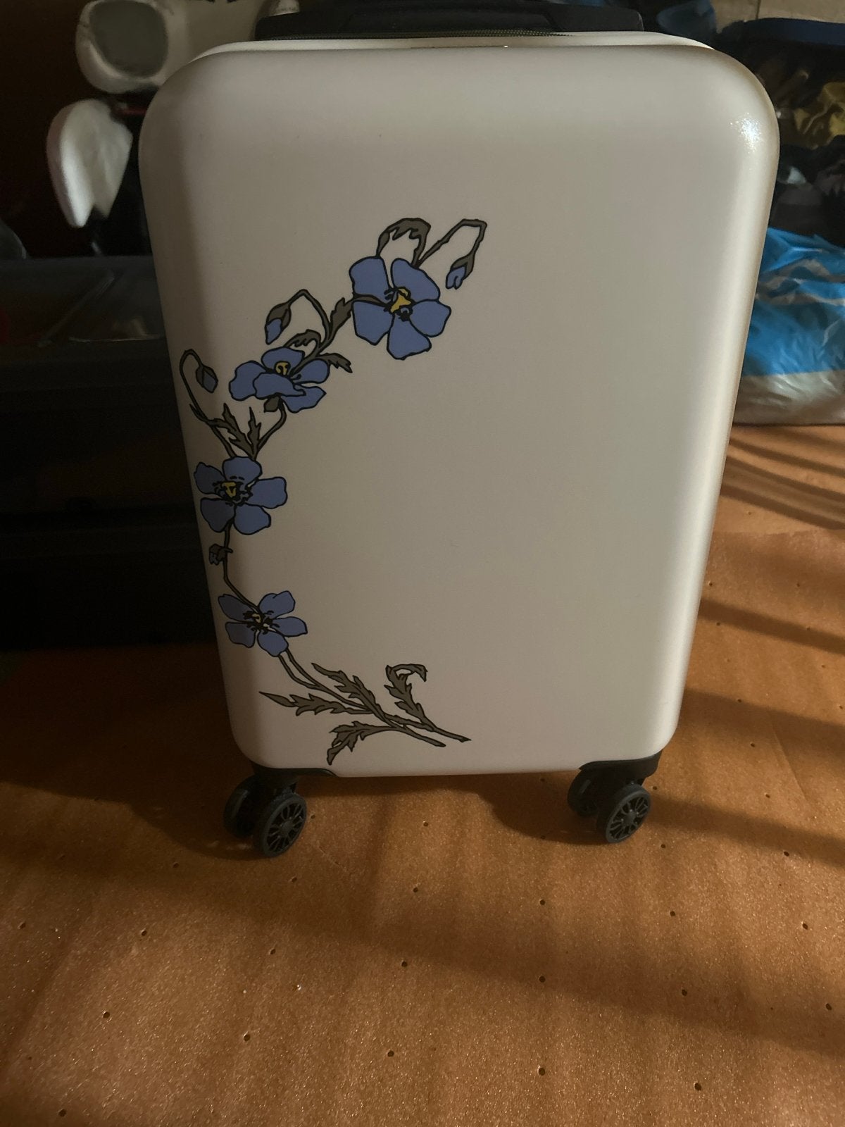 Nieuwe koffer met bloemendesign en wieltjes, 50 tot 60 cm, Hard kunststof, Zo goed als nieuw, 35 tot 45 cm