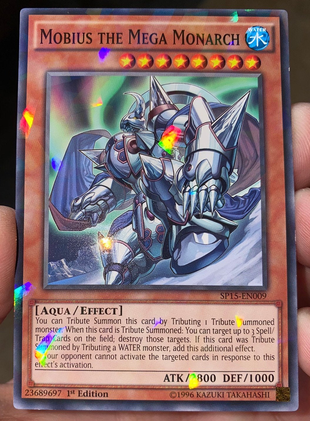 Yu-Gi-Oh! Mobius the Mega Monarch SP15 1st Edition !, Ophalen of Verzenden, Gebruikt, Losse kaart, Foil