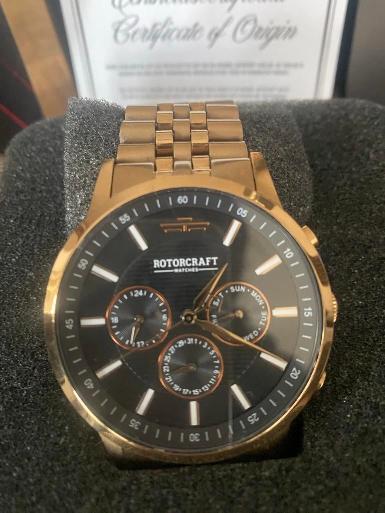 Rotorcraft Horloge Goudkleurig - Zo goed als nieuw, Overige merken, Staal, Polshorloge, Ophalen of Verzenden
