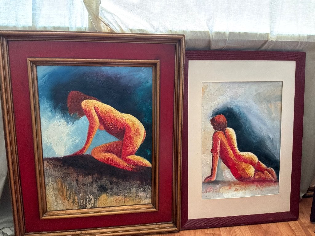 MOET WEG Twee orig. werken van Erdal Ünal Nū figuren 1995, Antiek en Kunst, Ophalen, Portret of Personen, Expressionistisch, Gesigneerd