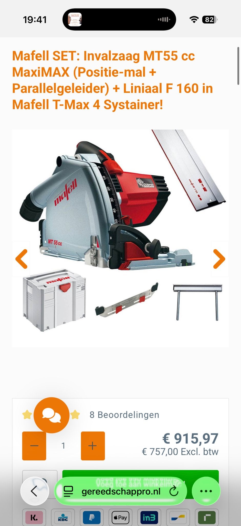 Mafell Invalzaag MT55 cc MaxiMAX complete set, Ophalen, Invalzaag, Zo goed als nieuw, 30 tot 70 mm