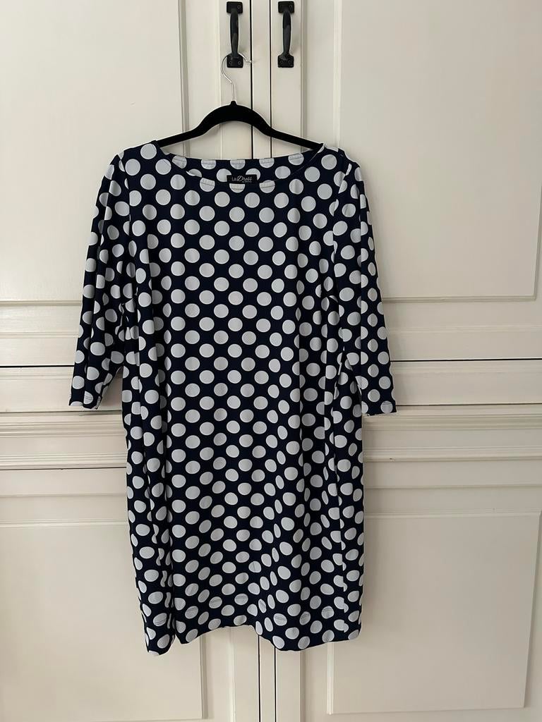 LaDress- donkerblauw-polkadot jurkje travel Maat L, Maat 38/40 (M), Blauw, Ophalen of Verzenden, Zo goed als nieuw